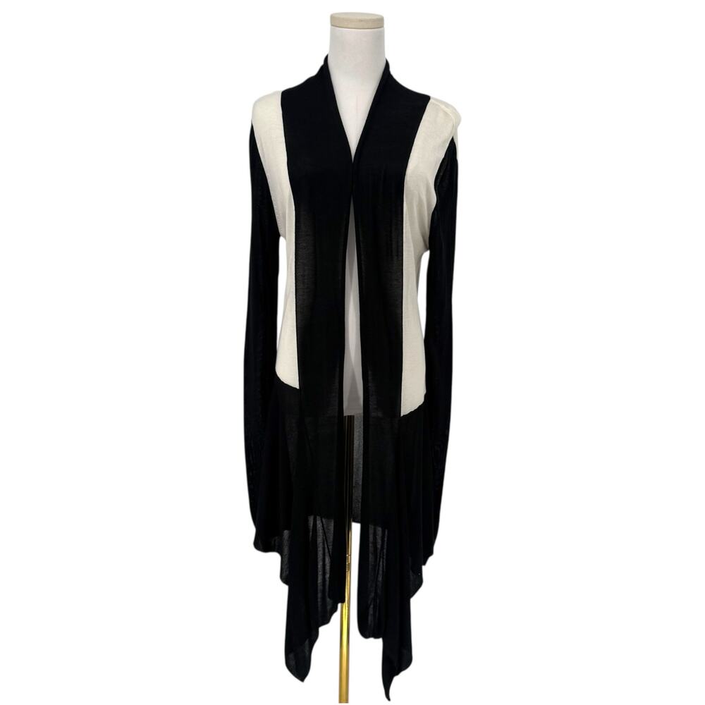 Y2K Cache Black White Colorblock Open Front Asymmetrical Cardigan Sweater M